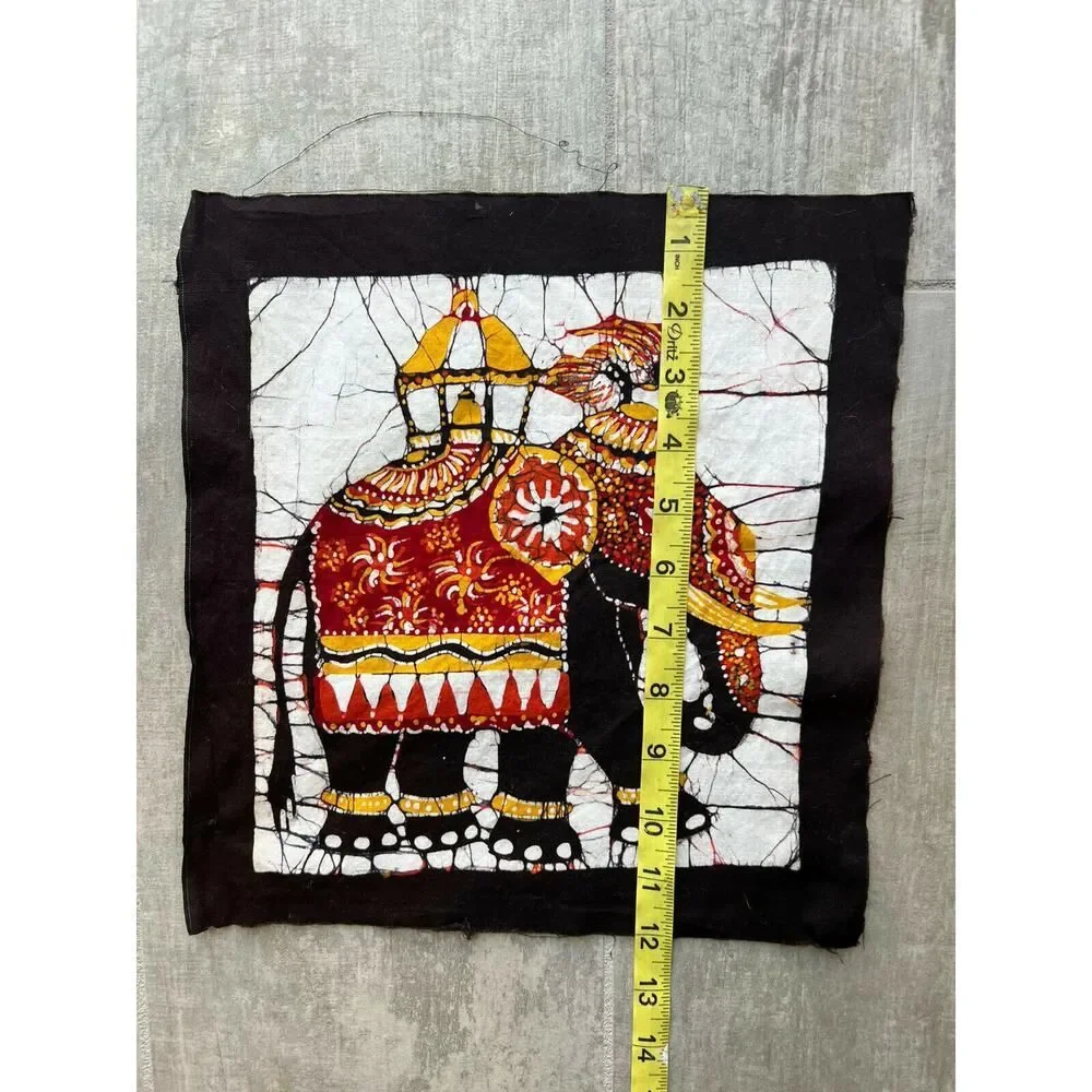 Sri Lankan Elephant Batik Art Religious Hand Dyed Fabric Tapestry Handmade